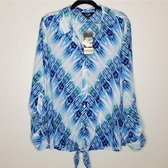 Investments Slim Factor De Collections Women's Long Sleeve Button Up Blouse Sz M - Picture 1 of 14